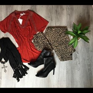 NWT - Glittered V-Neck Burnt Orange Blouse